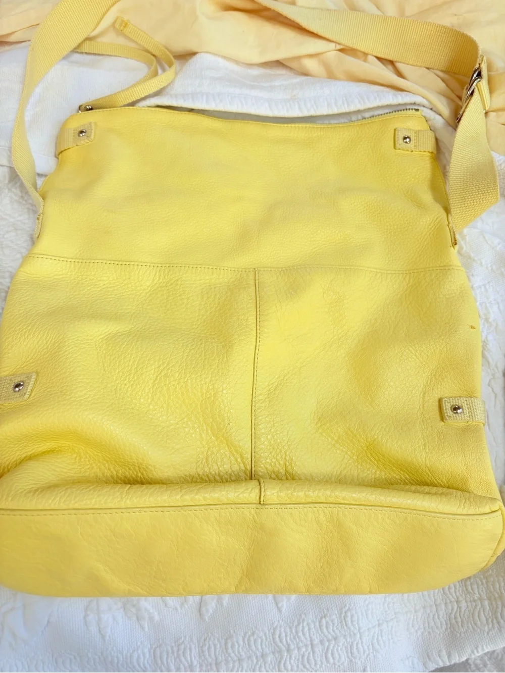 Gap Lemon 🍋 Yellow Purse Tote Shoulder Bag Hobo Fold Over 100% Leather Cloth Str